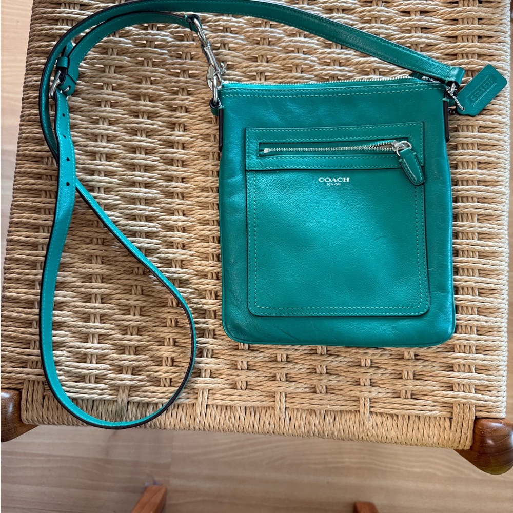COACH Green Leather Crossbody with Front Zip Pocket